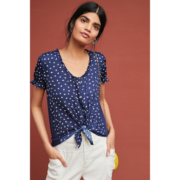 Anthropologie Tops - Anthropologie Dolan Syndey Ruffle Top Navy Medium